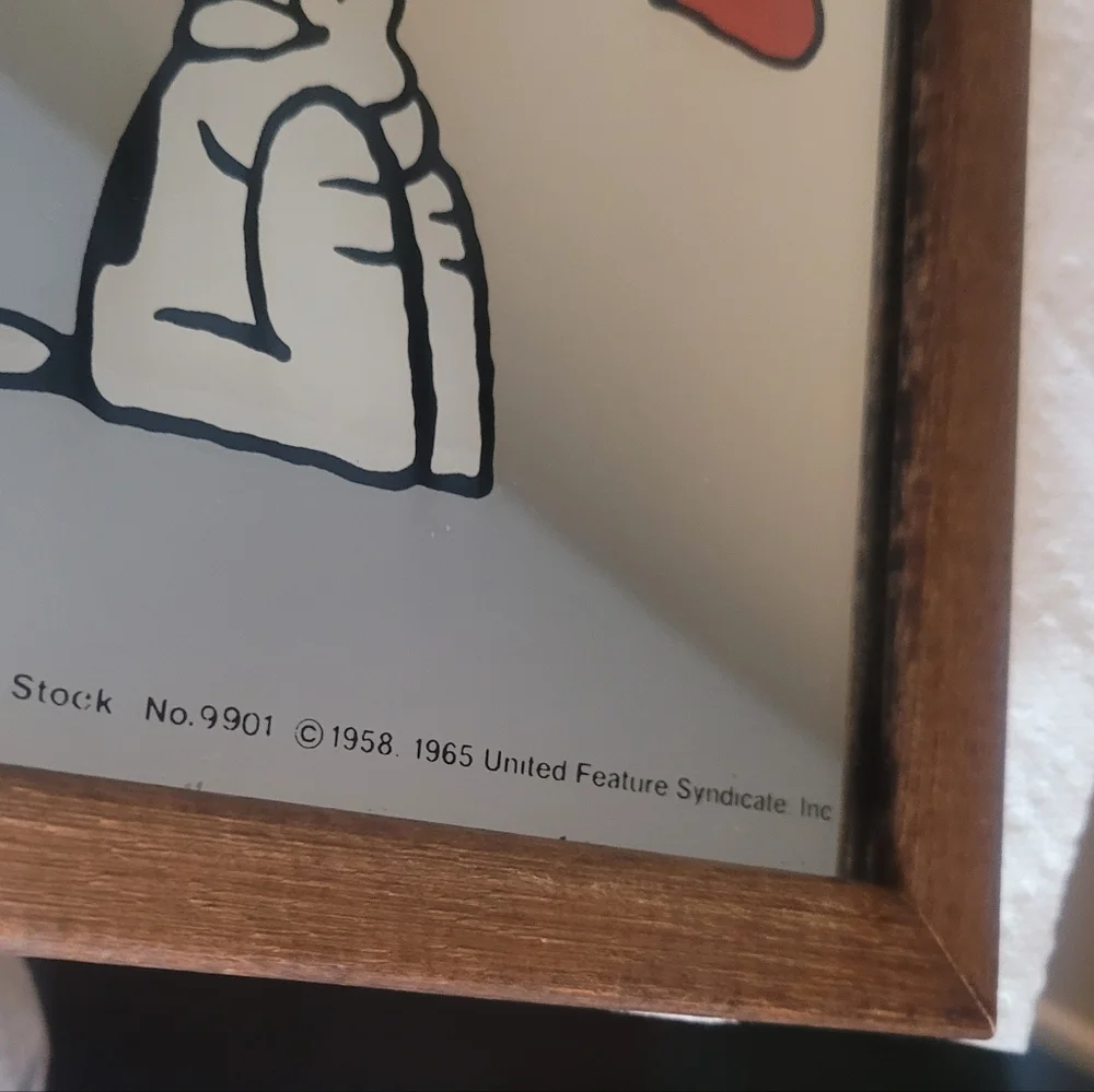 Vintage Snoopy and Woodstock Framed Glass Mirror